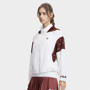 Fila/斐乐女装网球运动休闲宽松拼色连帽长袖梭织外套A11W423702F
