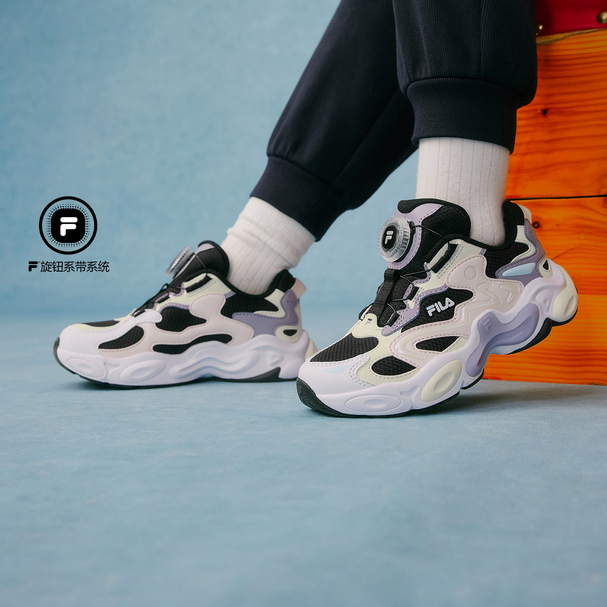 斐乐琥珀鞋女小童儿童复古跑鞋