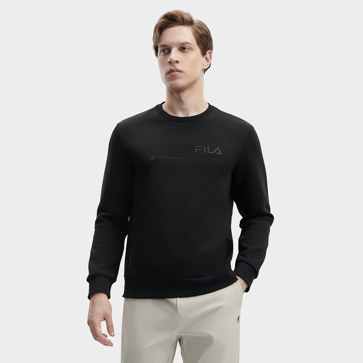 斐乐男子套头卫衣黑色长袖针织衫