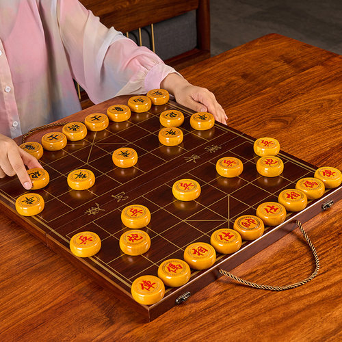 中国象棋高档豪华成人老人送礼折叠棋盘金丝楠木像棋象棋带棋盘