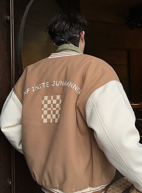 junmanner 字母刺绣棒球领美式飞行机车加厚保暖上衣春秋季男夹克