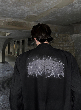 junmanner 自制美式复古背面字母印花西装外套男小众设计廓形西服