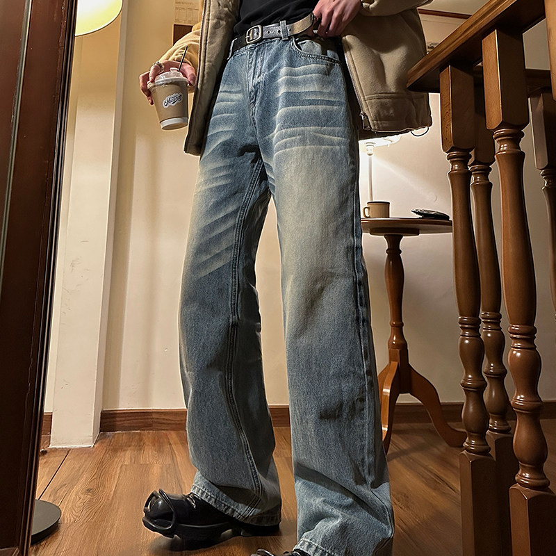 Junmanner美式复古蓝色牛仔裤