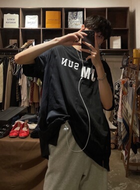 junmanner 字母印花美式潮流宽松打底圆领半袖针织上衣夏男生T恤