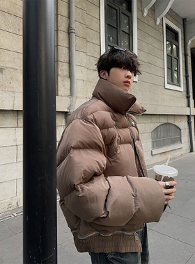 junmanner 美式复古纯色棉服小立领宽松短款面包棉服