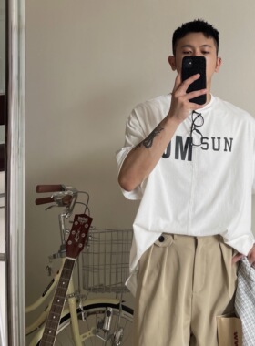 junmanner 字母印花美式潮流宽松圆领半袖打底针织上衣夏男生T恤