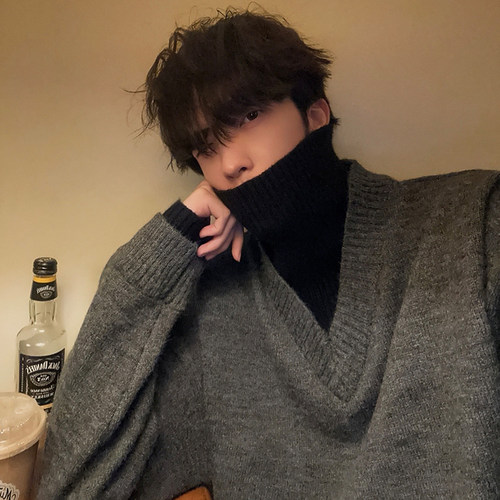 junmanner灰色男休闲长袖毛衣