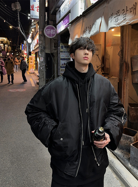 junmanner 抽褶冬季加厚高级设计感飞行员夹克男生潮美式棉服外套