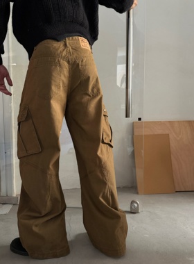 junmanner 12/15 10:00 美式复古浅棕色阔腿牛仔斜纹裤