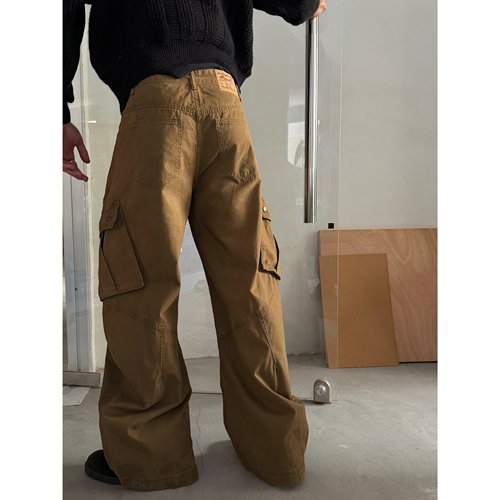 junmanner 12/15 10:00 美式复古浅棕色阔腿牛仔斜纹裤