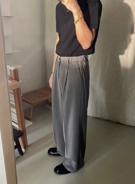 JUNMANNER 简约灰色 松紧腰舒适 复古宽松微阔腿日系韩版西裤长裤