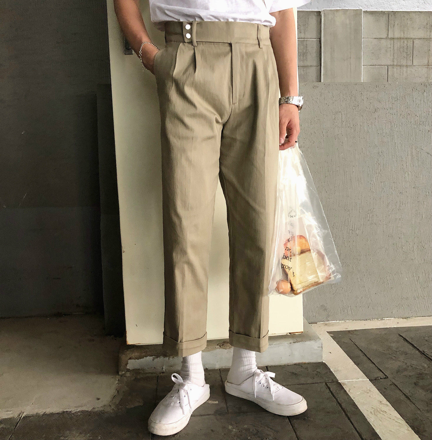 [ JM ]Waist double buckle 韩风高腰 solar system Broad leg Straight Easy Solid Nine points Casual pants men and womenin the Men's clothing, Casual pants  category - from Buy2taobao.com to provide professional Taobao agent buy service