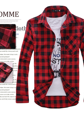Men s flannel plaid shirt Casual Long Sleeve Shirts 男士衬衫