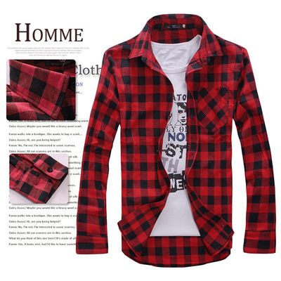 Men s flannel plaid shirt Casual Long Sleeve Shirts 男士衬衫