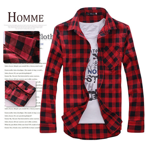 Men s flannel plaid shirt Casual Long Sleeve Shirts 男士衬衫