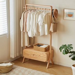 橡木衣帽架全实木落地衣架卧室晾衣架家用挂衣架多功能放衣服架子