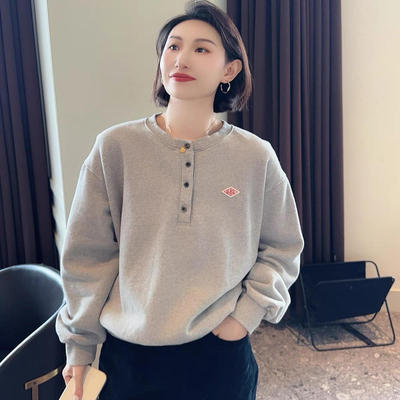 亨利领加绒韩系卫衣25冬款女卫衣