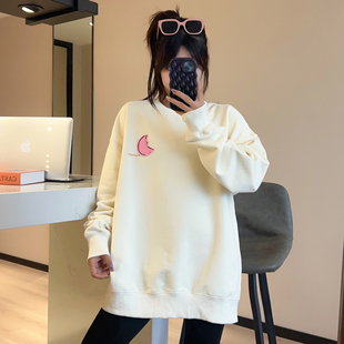 TPPADER2024春秋新款牛仔贴布月亮上衣刺绣情侣款圆领卫衣