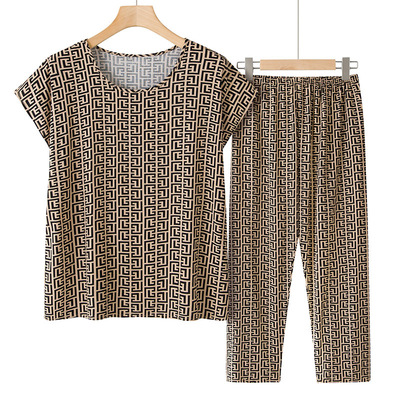 中老年人夏装套装女奶奶短袖T恤