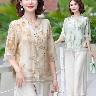 妈妈装2025夏装新款中老年女装国