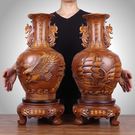 大展宏图花瓶摆件客厅一对 博古架客厅中式乔迁别墅装饰工艺品