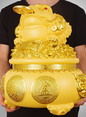 适用招财进宝金蟾摆件聚宝盆存钱罐三足蟾蜍开业礼品酒柜老板桌装