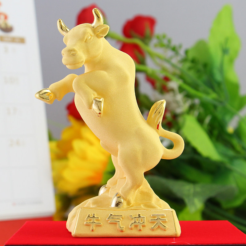 绒沙金牛摆件十二生肖牛气冲天工艺品摆设新年贺岁开业吉祥物礼品