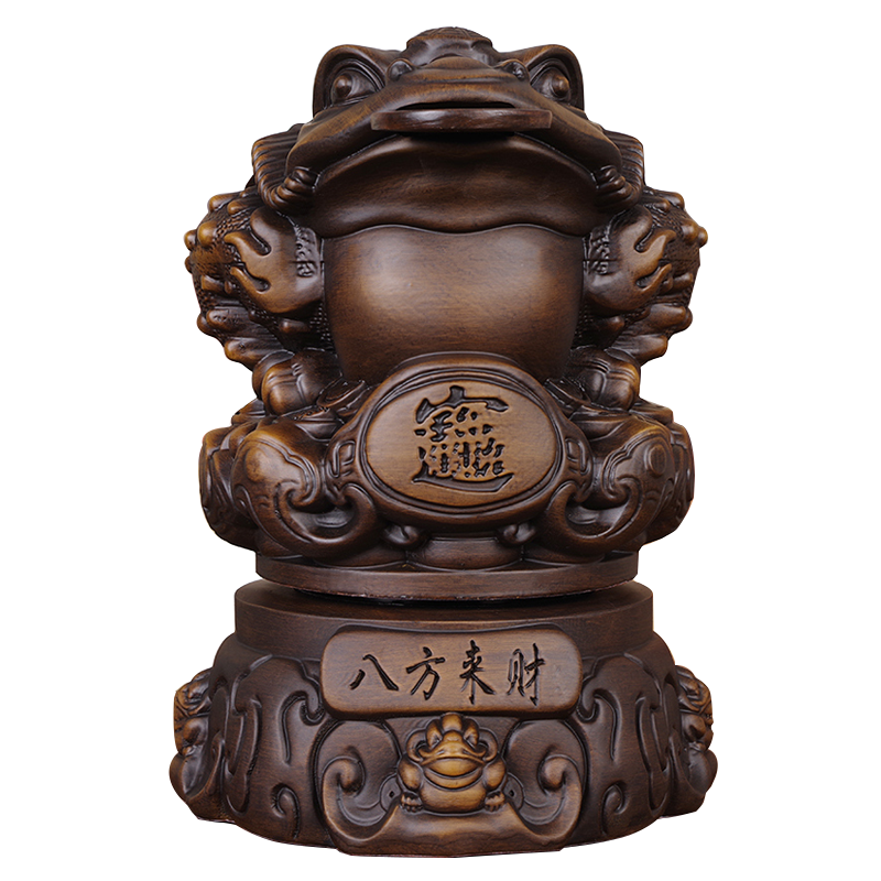 全实木雕刻三足蟾蜍开业礼品摆件