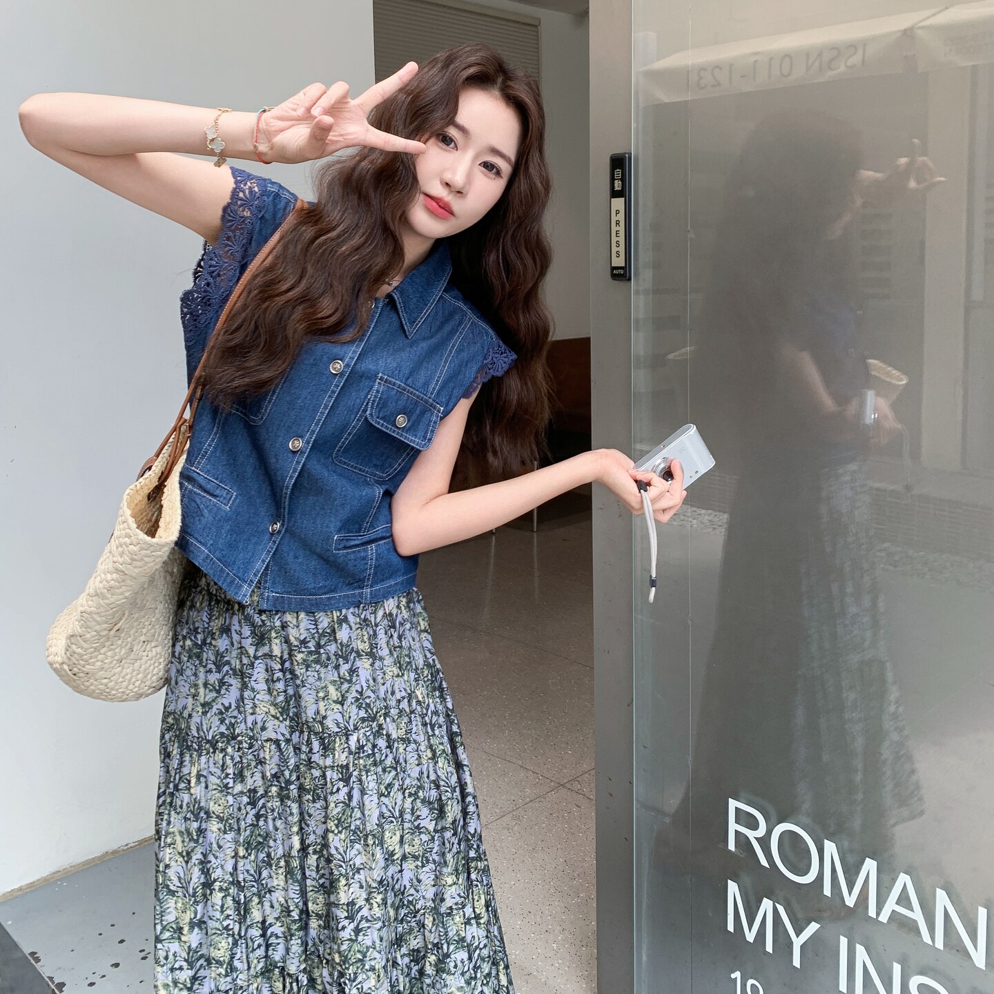 休闲气质牛仔马甲碎花半身裙套装女夏2025新款两件套大方得体穿搭,女装套装/套裙,2C318