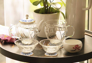 蓝花透明耐热玻璃花草茶具礼品