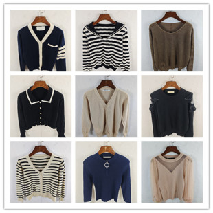 宽松修身 开衫 纯色图案短款 打底衫 针织春款 古着韩版