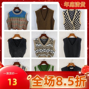 古着秋冬复古韩版宽松修身短中长款秋冬毛衣外套马甲女,特价