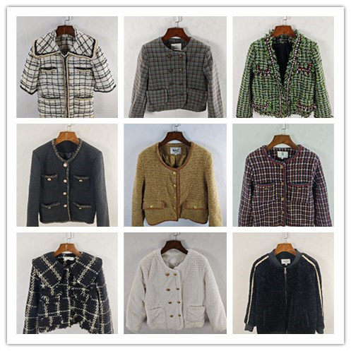 古着秋冬季欧美名缓百搭粗花呢中长款小香风外套女1330-1349