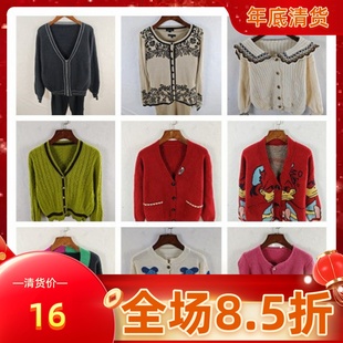 古着秋冬复古韩版宽松修身纯色图案短中长款秋冬毛衣外套女