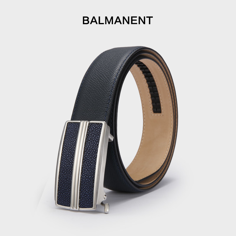 高端原创设计皮带男款珍珠鱼皮自动扣真皮腰带商务时尚奢侈品裤带