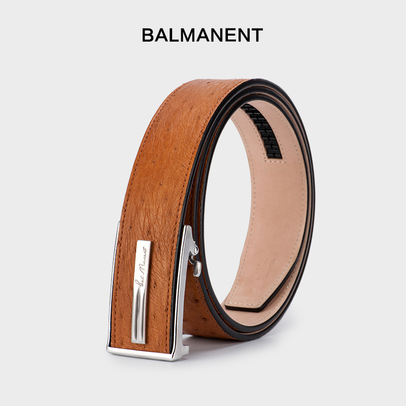 鸵鸟皮高端皮带男款奢侈品时尚休闲防过敏自动扣腰带柔软真皮正品