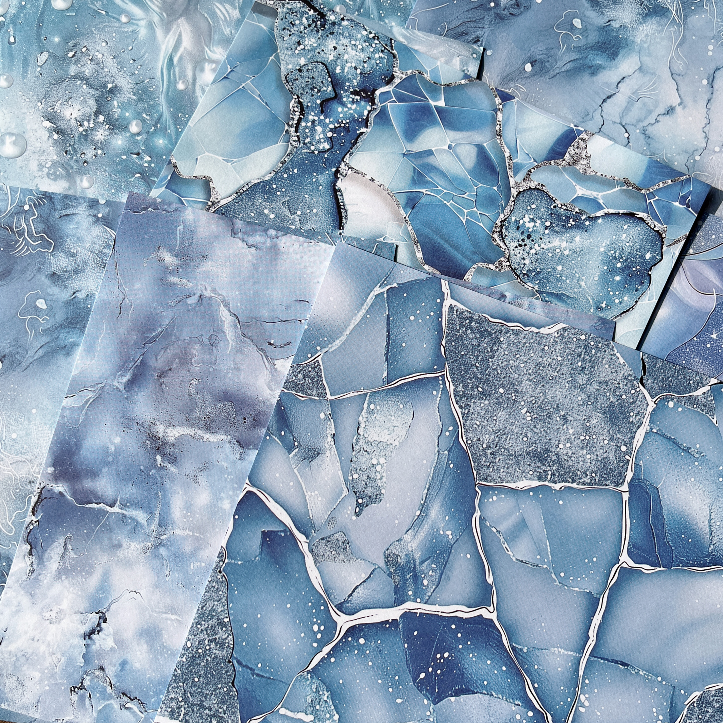 扎痛包材料背景纸junk journal蓝系艺术垃圾杂志手账背景纸素材纸