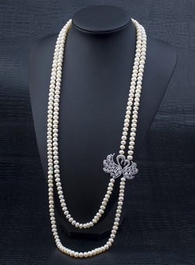 双层毛衣链年会礼服天然珍珠