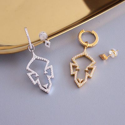 欧美风微镶锆石面具不对称耳坠