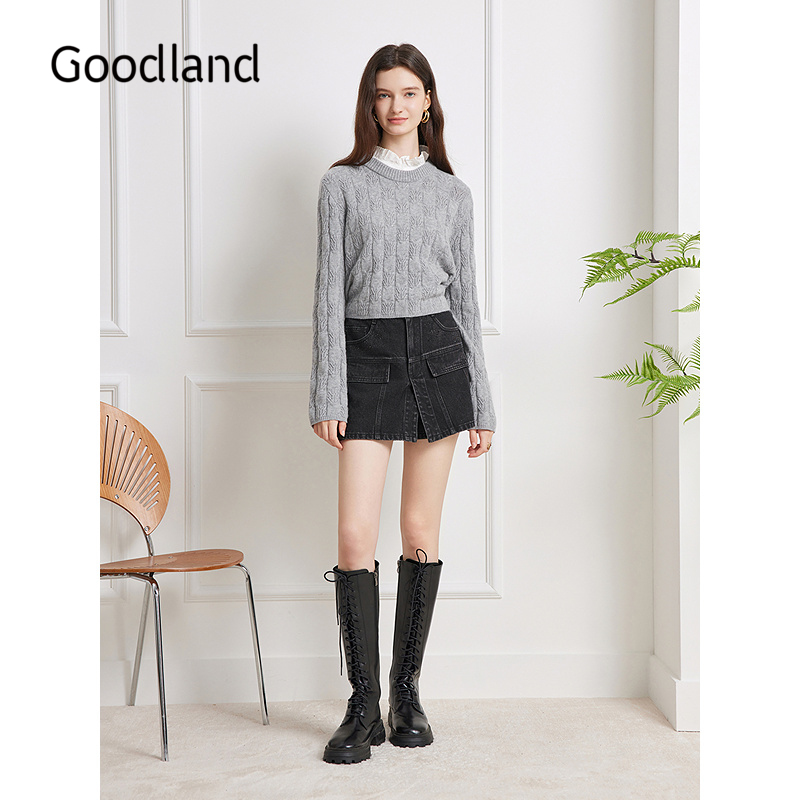 Goodland美地女装2025秋季新款法式木耳边针织衫毛衣LC35306010