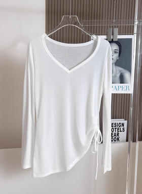 C.Cya外穿V领瑜伽罩衫长袖遮臀抽绳T宽松透气健身跑步瑜伽上衣新