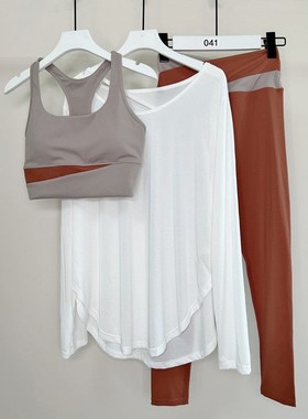 C.Cya绝美训练瑜伽服套装防震跑步运动背心多巴胺撞色三件套健身