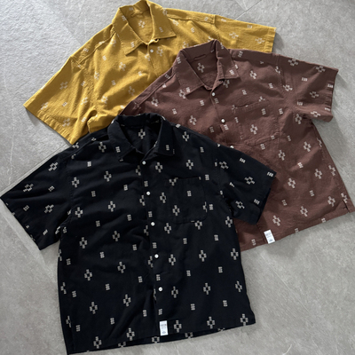 支线UniteQuality+ 纯棉仿亚麻手感廓形透气提花短袖衬衫老钱风