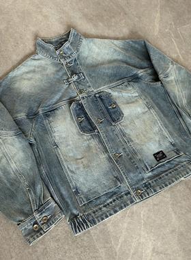 UNITELIFE24AW主线 中式立领水洗做旧盘扣牛仔夹克外套 13.5OZ