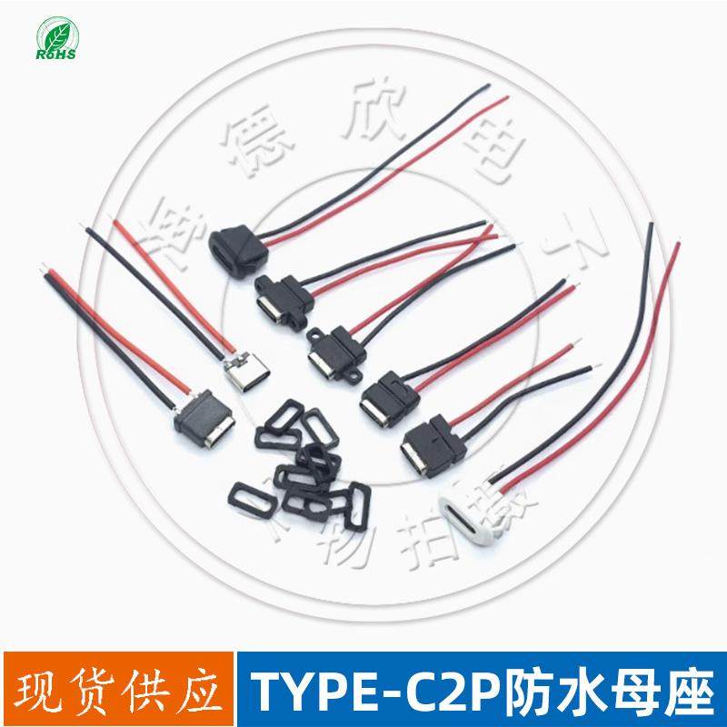 2P带线充电母头2焊点直压式防水TYPE-C母座USB母座 可定做7级防水图片