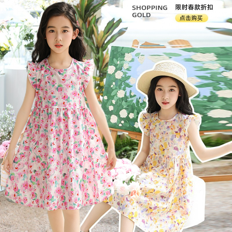 儿童连衣裙夏季棉绸睡裙无袖裙子