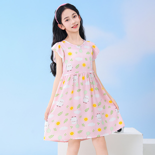 儿童连衣裙夏季 棉绸碎花小女孩宝宝沙滩公主裙装 洋气无袖 睡裙 新款