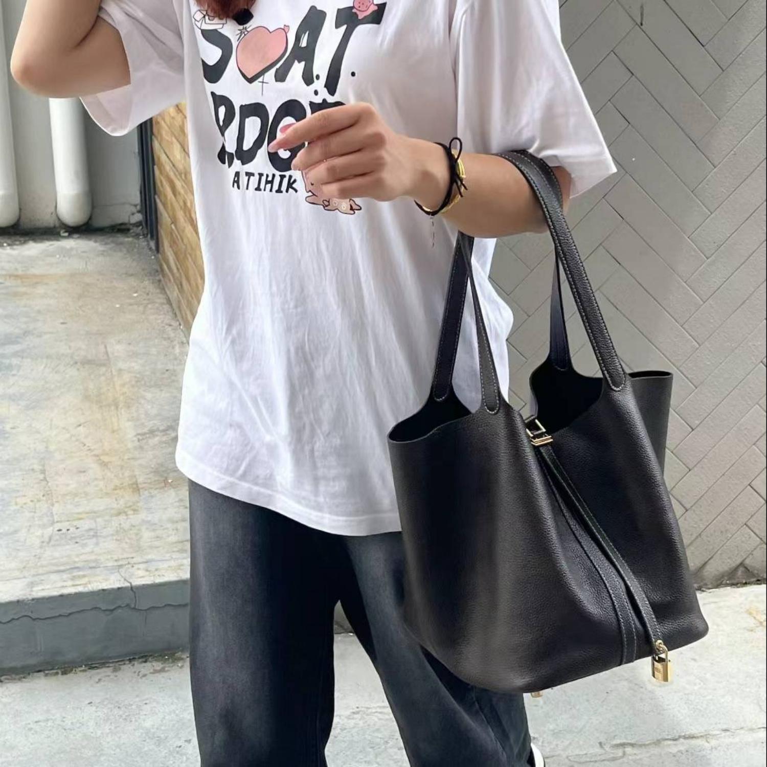 高级感大号菜篮子包全头层福宝皮