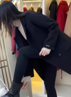 仿羊毛大衣女高级感炸街黑色西装秋冬2025新款宽松双面毛呢外套女