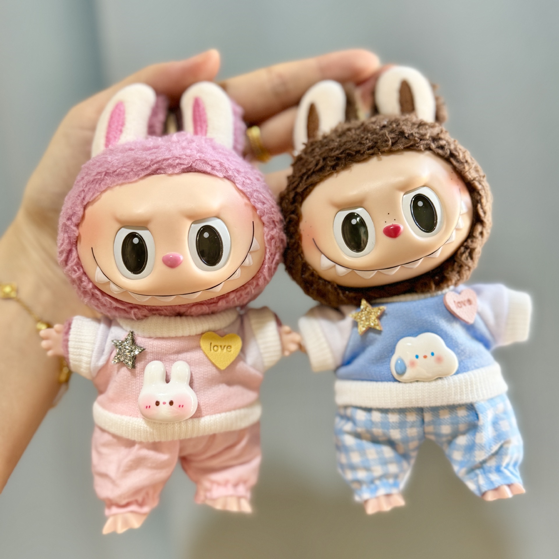 仅衣服】17cm挂件拉布布衣服星星小兔卫衣套装钥匙扣labubu公仔衣